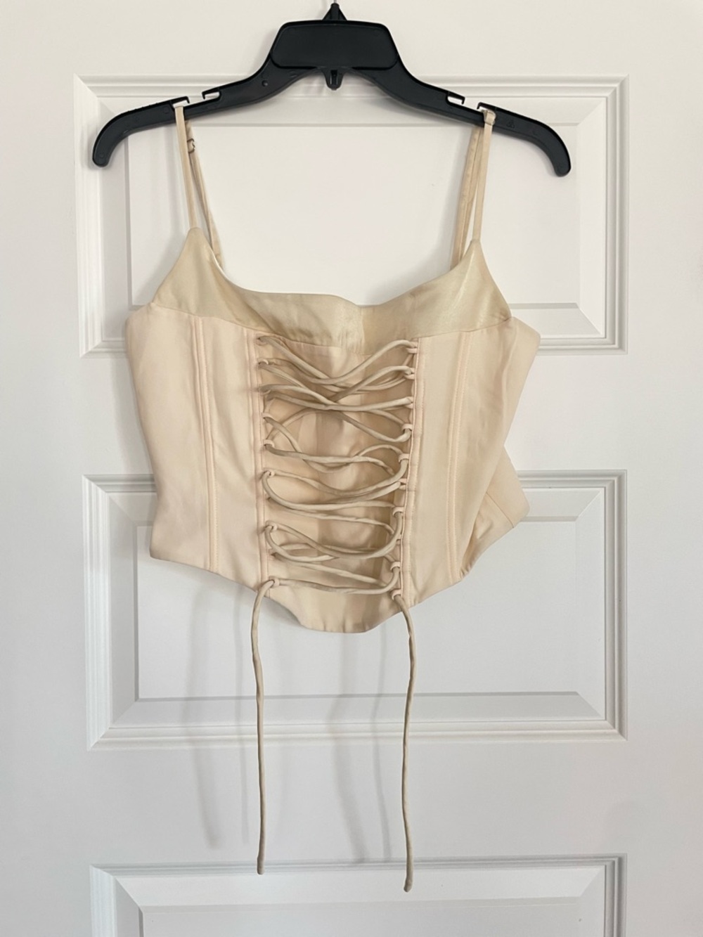 White Fox Lace-Up Satin Corset Top in Cream